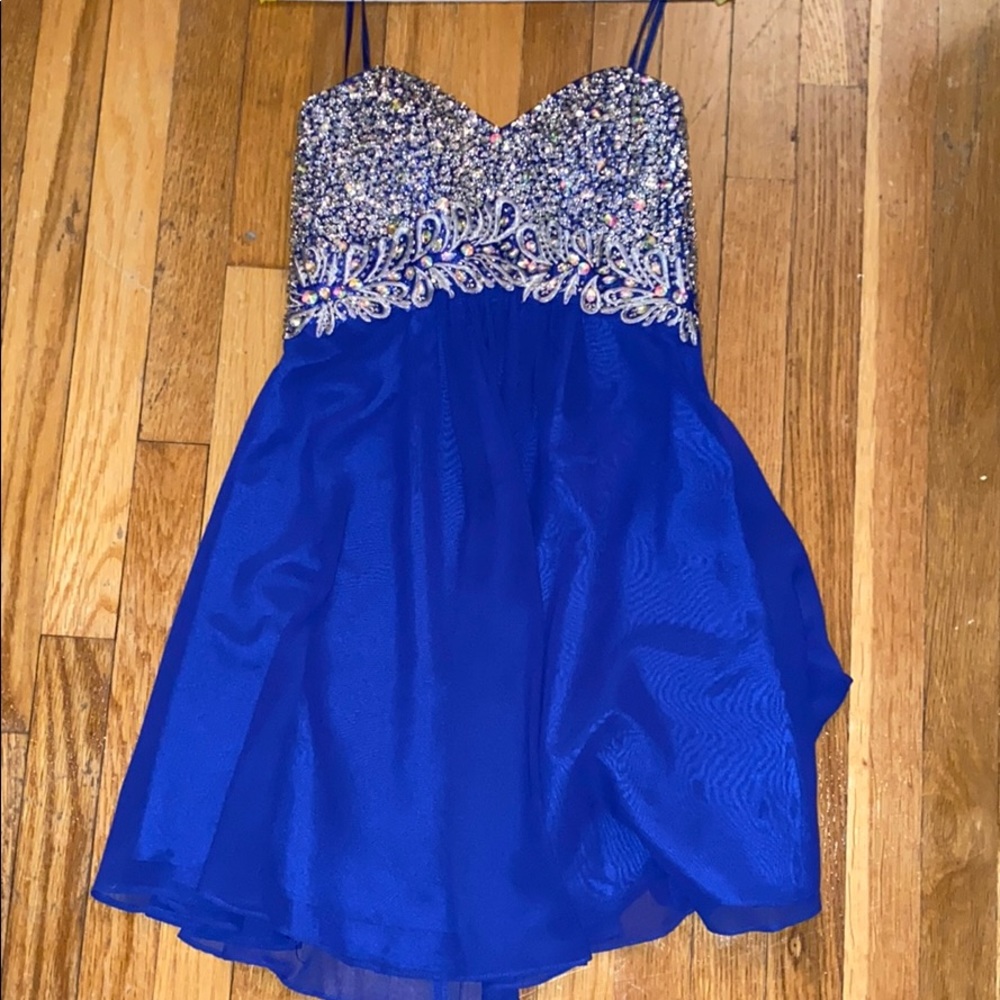 blue semi formal dress strapless (worn once)